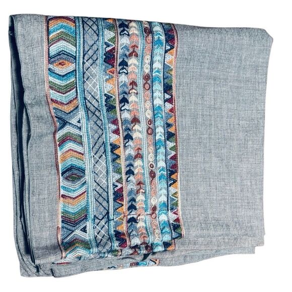 Boho Embroidered boat neck poncho top one size multicolor 25” x 54” - Picture 7 of 11